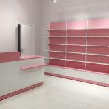 Розово белая стойка в магазин Панда Колор в ТРК Пять Озёр